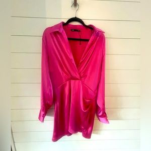 Zara Barbie Pink Satin Dress with side zipper. Very Flattering.